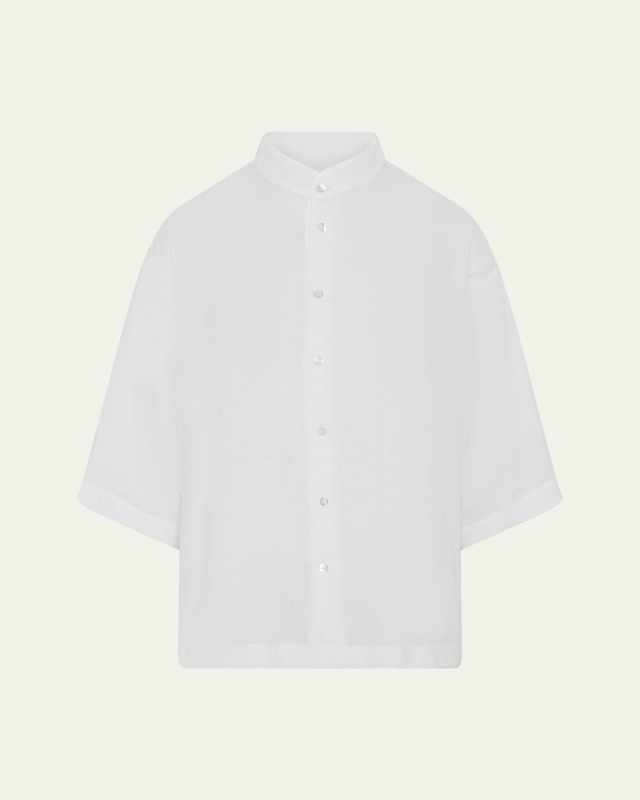 Slim Collarless Short-Sleeve Shirt (Regular Length)